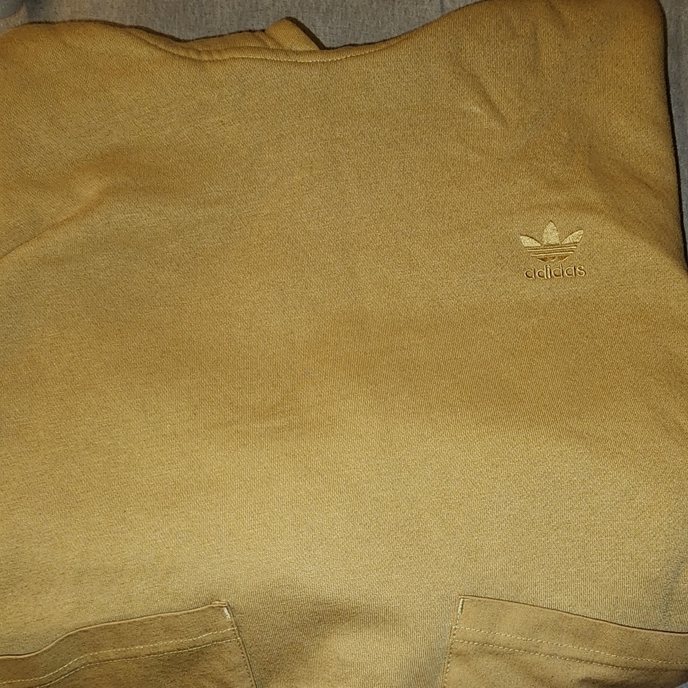 wheat colored Adidas Crop Hoodie